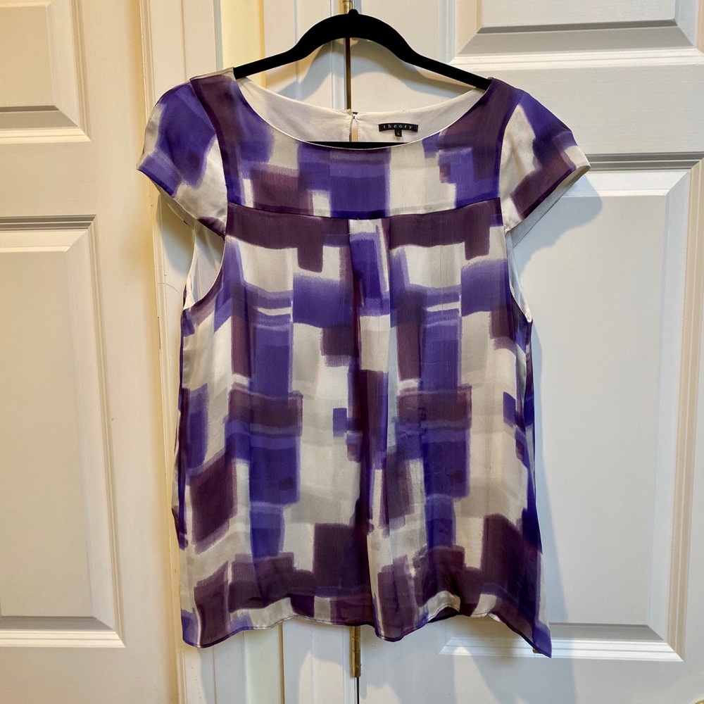 Theory Purple Printed Silk Top